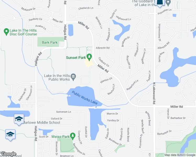 map of restaurants, bars, coffee shops, grocery stores, and more near 5 Raxburg Court in Lake in the Hills