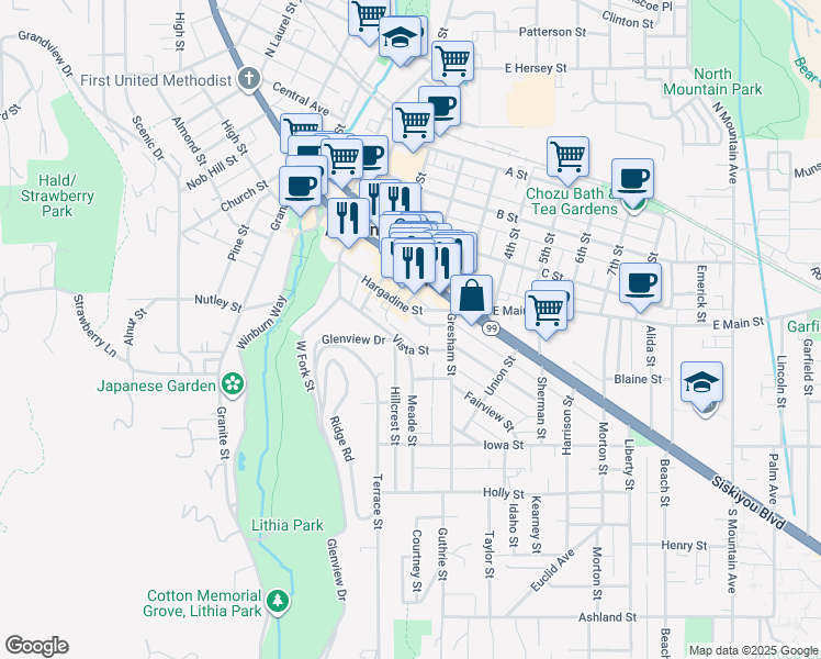map of restaurants, bars, coffee shops, grocery stores, and more near 307 Ravenwood Place in Ashland
