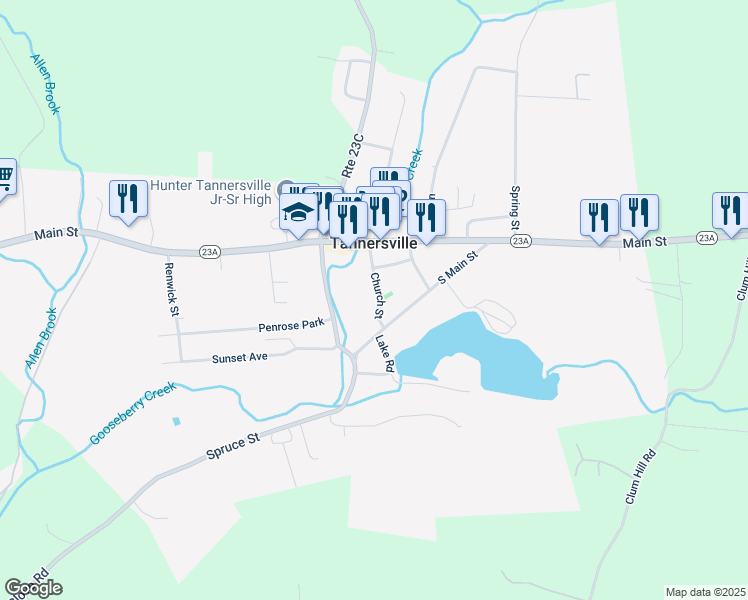 map of restaurants, bars, coffee shops, grocery stores, and more near 63 Church St in Tannersville