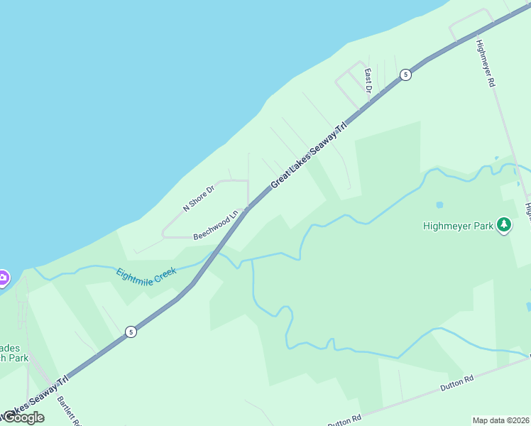 map of restaurants, bars, coffee shops, grocery stores, and more near 7509 E Lake Rd in Erie