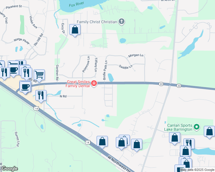 map of restaurants, bars, coffee shops, grocery stores, and more near 28939-28999 West State Route 22 in Lake Barrington