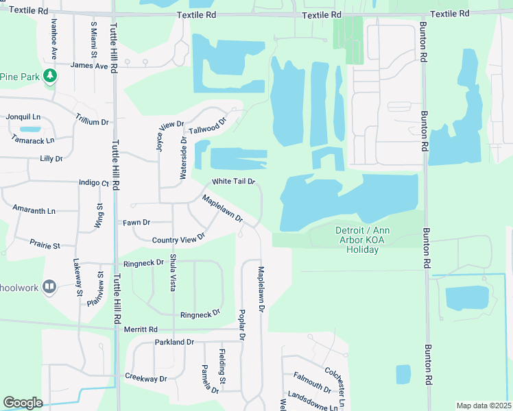 map of restaurants, bars, coffee shops, grocery stores, and more near 9441 White Tail Drive in Ypsilanti