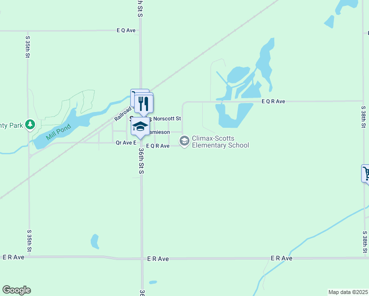 map of restaurants, bars, coffee shops, grocery stores, and more near 11250 East Q R Avenue in Scotts