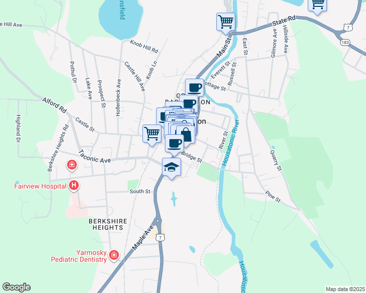 map of restaurants, bars, coffee shops, grocery stores, and more near 307 Main Street in Great Barrington