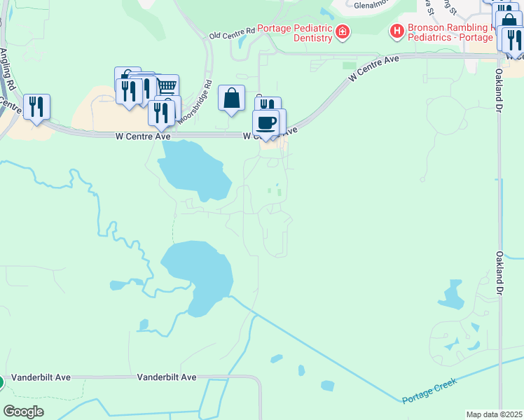 map of restaurants, bars, coffee shops, grocery stores, and more near 8401 Greenspire Drive in Portage