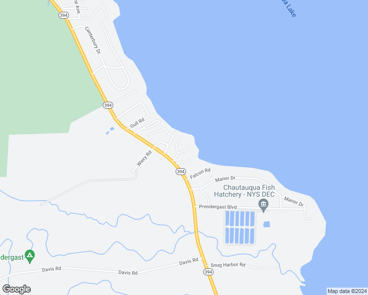 map of restaurants, bars, coffee shops, grocery stores, and more near 4388 New York 394 in Chautauqua
