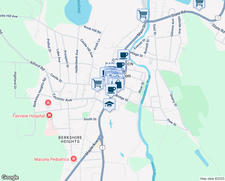 map of restaurants, bars, coffee shops, grocery stores, and more near 332 Main Street in Great Barrington