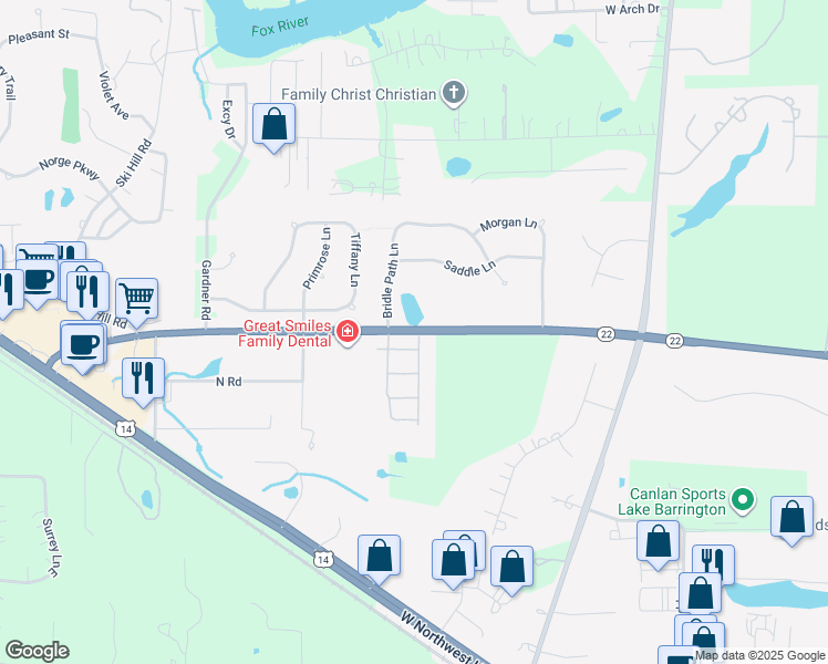 map of restaurants, bars, coffee shops, grocery stores, and more near 28939 West State Route 22 in Lake Barrington