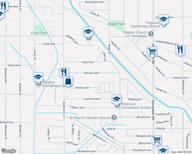 map of restaurants, bars, coffee shops, grocery stores, and more near 4547 Winter Avenue in Klamath Falls