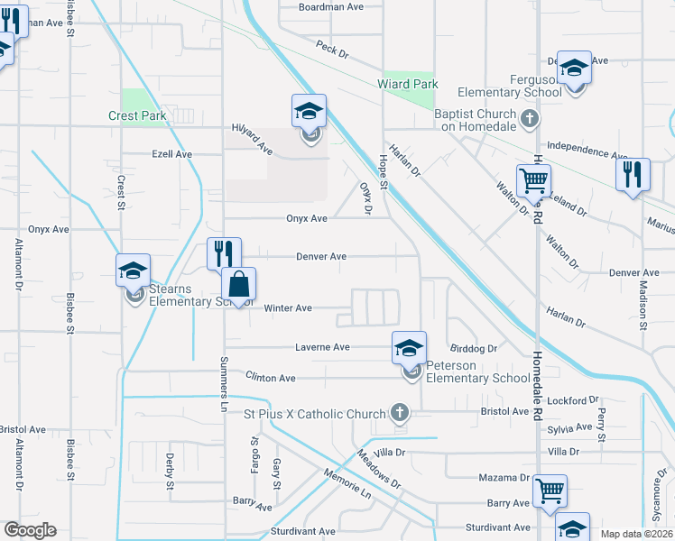 map of restaurants, bars, coffee shops, grocery stores, and more near 4547 Winter Avenue in Klamath Falls