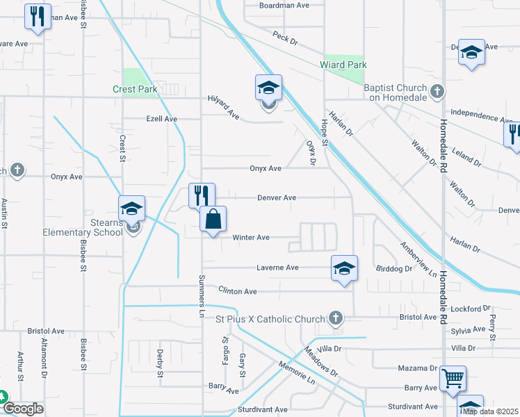 map of restaurants, bars, coffee shops, grocery stores, and more near 4439 Winter Avenue in Klamath Falls