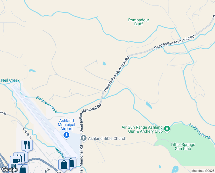map of restaurants, bars, coffee shops, grocery stores, and more near 965 Dead Indian Memorial Road in Ashland