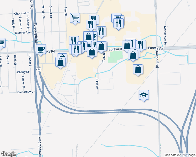 map of restaurants, bars, coffee shops, grocery stores, and more near 15277 Plaza South Drive in Taylor
