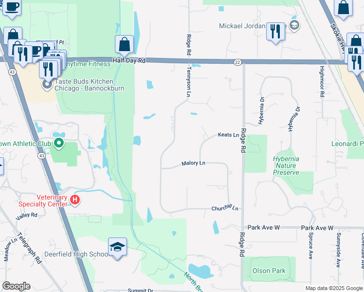 map of restaurants, bars, coffee shops, grocery stores, and more near 2333 Tennyson Lane in Highland Park