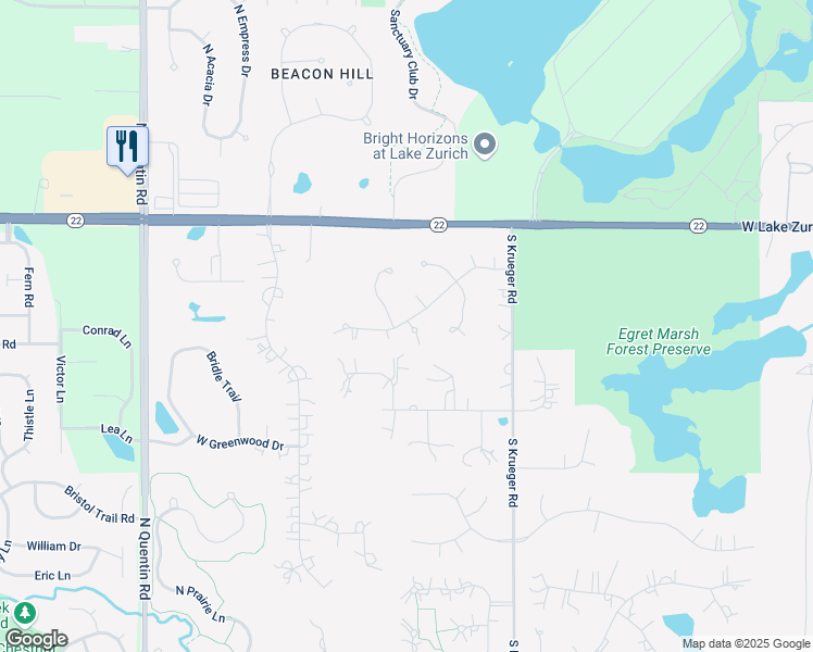 map of restaurants, bars, coffee shops, grocery stores, and more near 22851 Herons Court in Kildeer