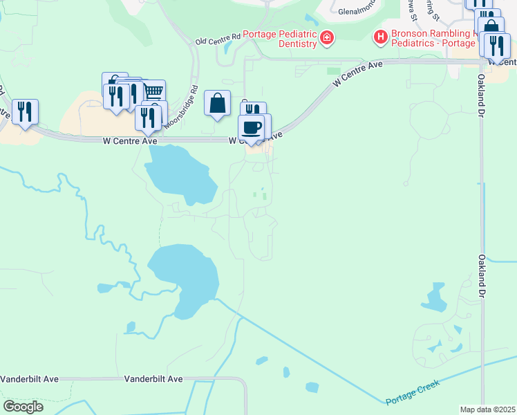 map of restaurants, bars, coffee shops, grocery stores, and more near 8401 Greenspire Drive in Portage