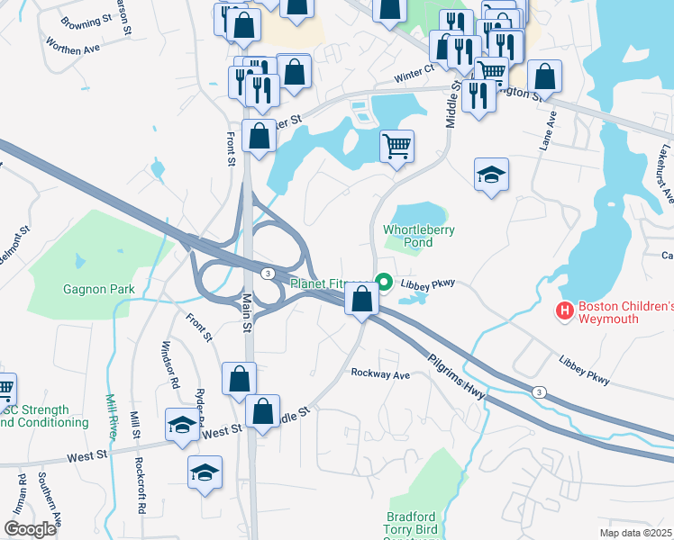 map of restaurants, bars, coffee shops, grocery stores, and more near 8 Tara Drive in Weymouth