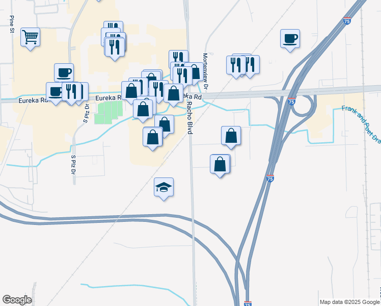 map of restaurants, bars, coffee shops, grocery stores, and more near 14500 Racho Road in Taylor