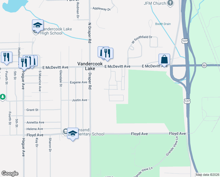 map of restaurants, bars, coffee shops, grocery stores, and more near 149-157 Taylor Avenue in Jackson