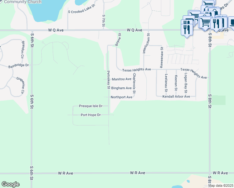 map of restaurants, bars, coffee shops, grocery stores, and more near 7648 Northport Avenue in Kalamazoo