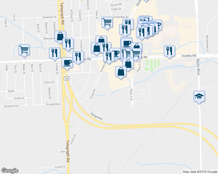 map of restaurants, bars, coffee shops, grocery stores, and more near 15687 Dupage Boulevard in Taylor