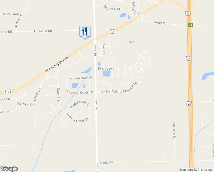map of restaurants, bars, coffee shops, grocery stores, and more near 4110 Rolling Meadow Lane in Ypsilanti