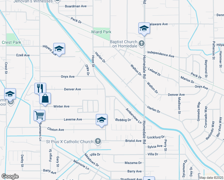 map of restaurants, bars, coffee shops, grocery stores, and more near 3471 Hope Street in Klamath Falls