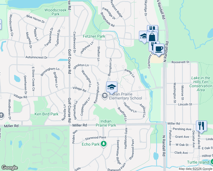 map of restaurants, bars, coffee shops, grocery stores, and more near 1709 Pearl Court in Crystal Lake
