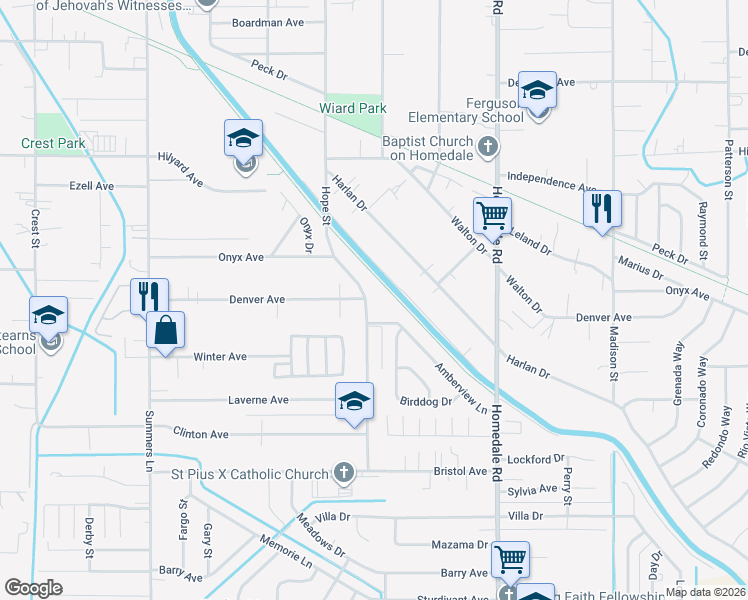 map of restaurants, bars, coffee shops, grocery stores, and more near 3471 Hope Street in Klamath Falls