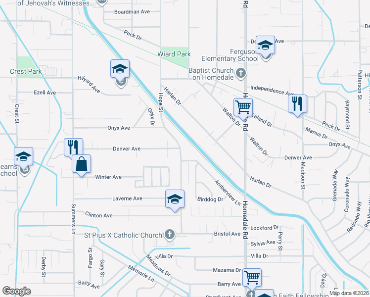 map of restaurants, bars, coffee shops, grocery stores, and more near 3471 Hope Street in Klamath Falls