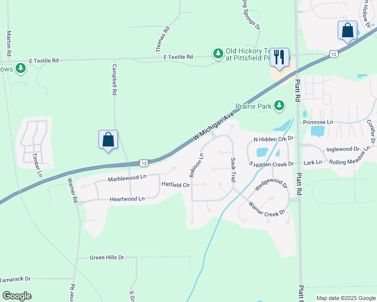 map of restaurants, bars, coffee shops, grocery stores, and more near 6315 East Michigan Avenue in Saline