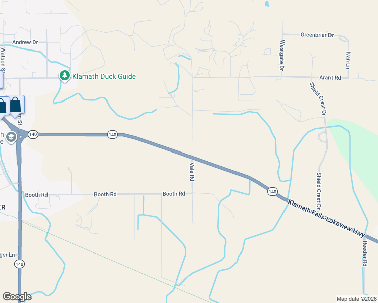 map of restaurants, bars, coffee shops, grocery stores, and more near 3340 Vale Road in Klamath Falls