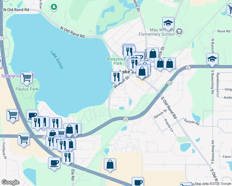 map of restaurants, bars, coffee shops, grocery stores, and more near 15 Mionske Drive in Lake Zurich