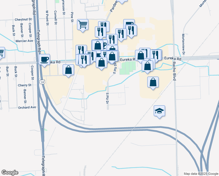 map of restaurants, bars, coffee shops, grocery stores, and more near 15277 Plaza South Drive in Taylor