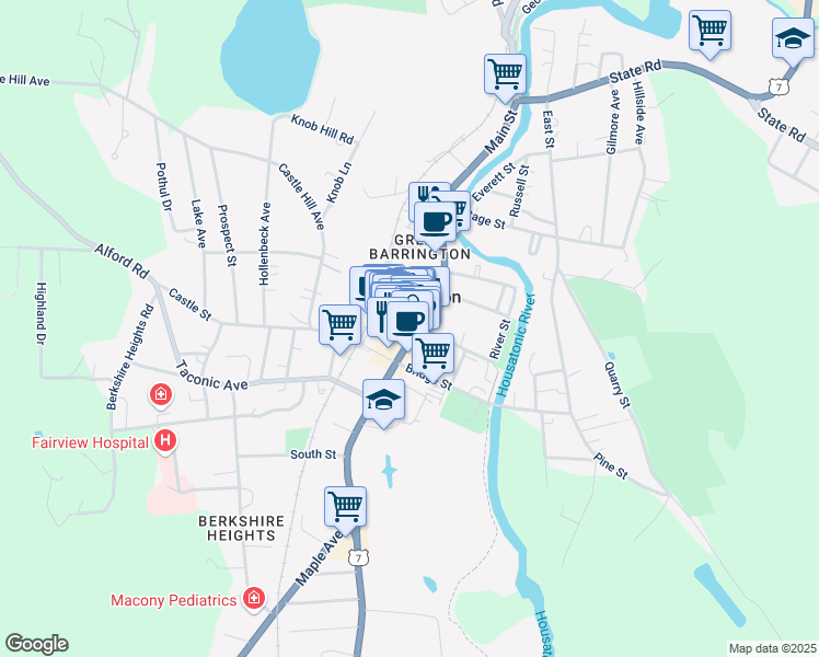map of restaurants, bars, coffee shops, grocery stores, and more near 274 1/2 Main Street in Great Barrington