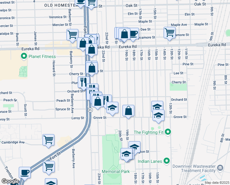 map of restaurants, bars, coffee shops, grocery stores, and more near 3637 21st Street in Wyandotte
