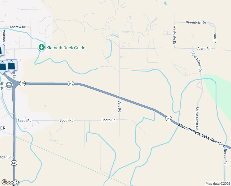 map of restaurants, bars, coffee shops, grocery stores, and more near 3340 Vale Road in Klamath Falls