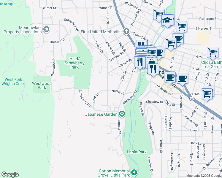 map of restaurants, bars, coffee shops, grocery stores, and more near 55 Scenic Drive in Ashland