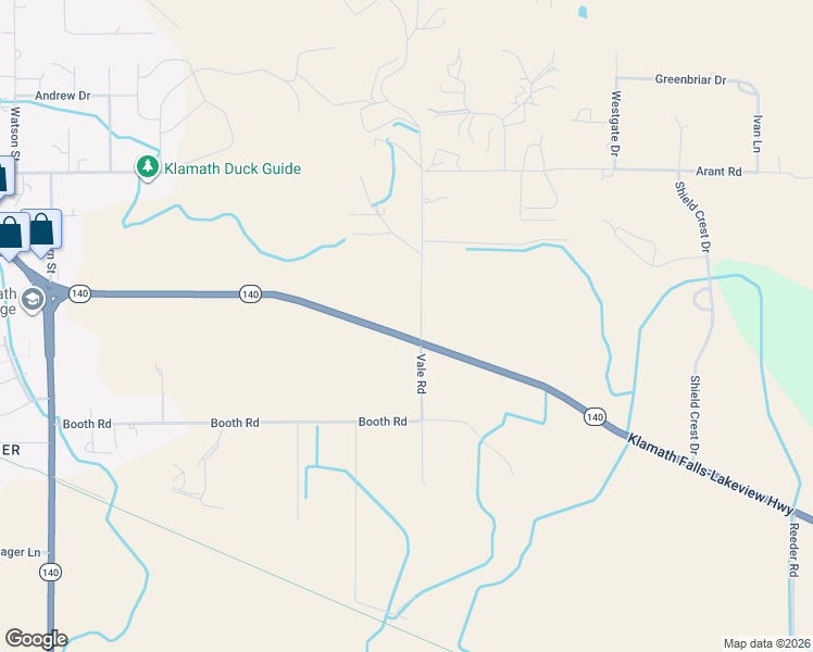 map of restaurants, bars, coffee shops, grocery stores, and more near 3340 Vale Road in Klamath Falls