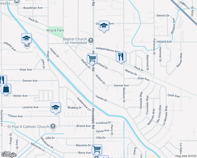 map of restaurants, bars, coffee shops, grocery stores, and more near 5452 Walton Drive in Klamath Falls