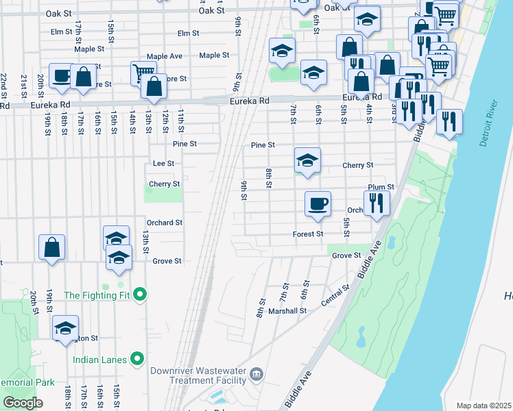 map of restaurants, bars, coffee shops, grocery stores, and more near 824 Orchard Street in Wyandotte