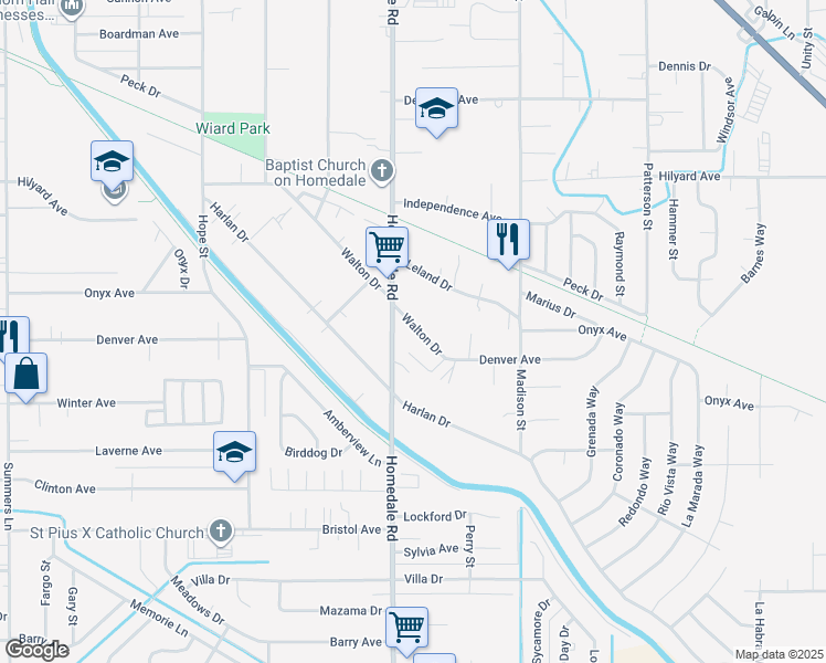 map of restaurants, bars, coffee shops, grocery stores, and more near 5452 Walton Drive in Klamath Falls