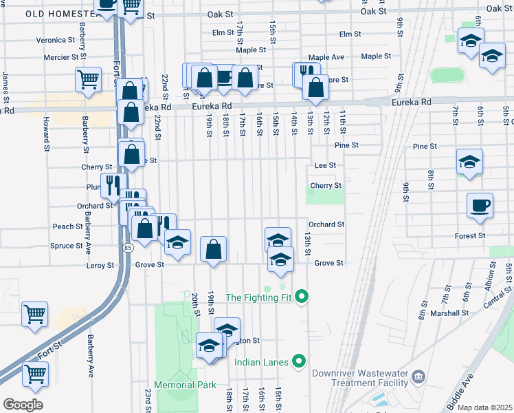 map of restaurants, bars, coffee shops, grocery stores, and more near 3654 16th St in Wyandotte