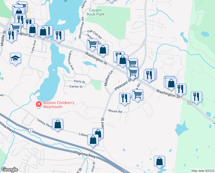 map of restaurants, bars, coffee shops, grocery stores, and more near 17 Mutton Lane in Weymouth