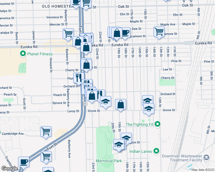 map of restaurants, bars, coffee shops, grocery stores, and more near 3637 21st Street in Wyandotte