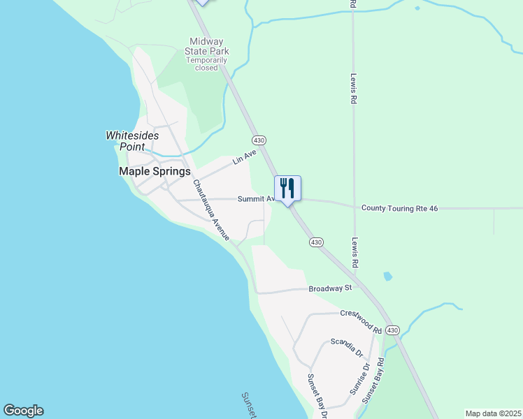 map of restaurants, bars, coffee shops, grocery stores, and more near 4745 Arrot Road in Bemus Point