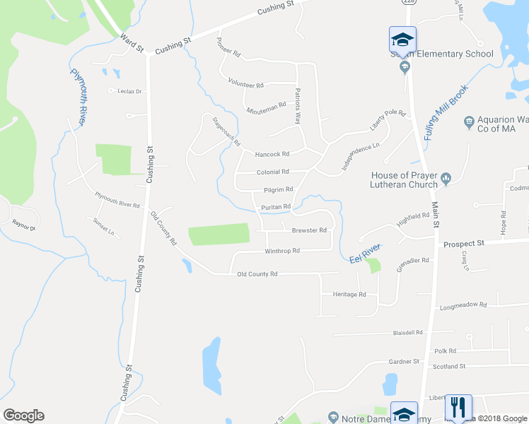 map of restaurants, bars, coffee shops, grocery stores, and more near 16 Puritan Road in Hingham