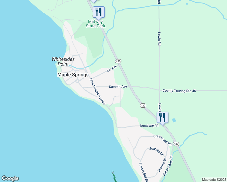 map of restaurants, bars, coffee shops, grocery stores, and more near 4745 Arrot Road in Bemus Point