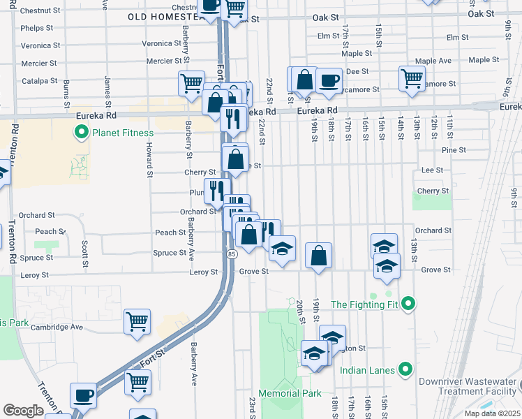 map of restaurants, bars, coffee shops, grocery stores, and more near 3640 22nd Street in Wyandotte