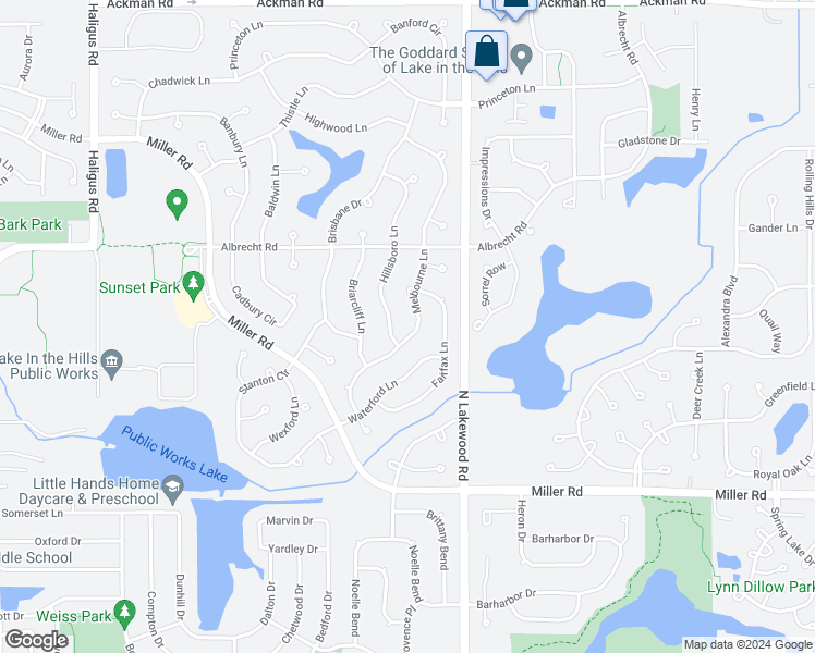 map of restaurants, bars, coffee shops, grocery stores, and more near 2761 Melbourne Lane in Lake in the Hills